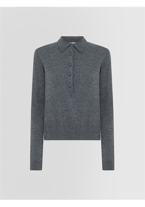 Long Sleeve Polo in Extrafine Geelong Wool with Covered Buttons - Alpha Studio ALPHA STUDIO |  | AD-41522005